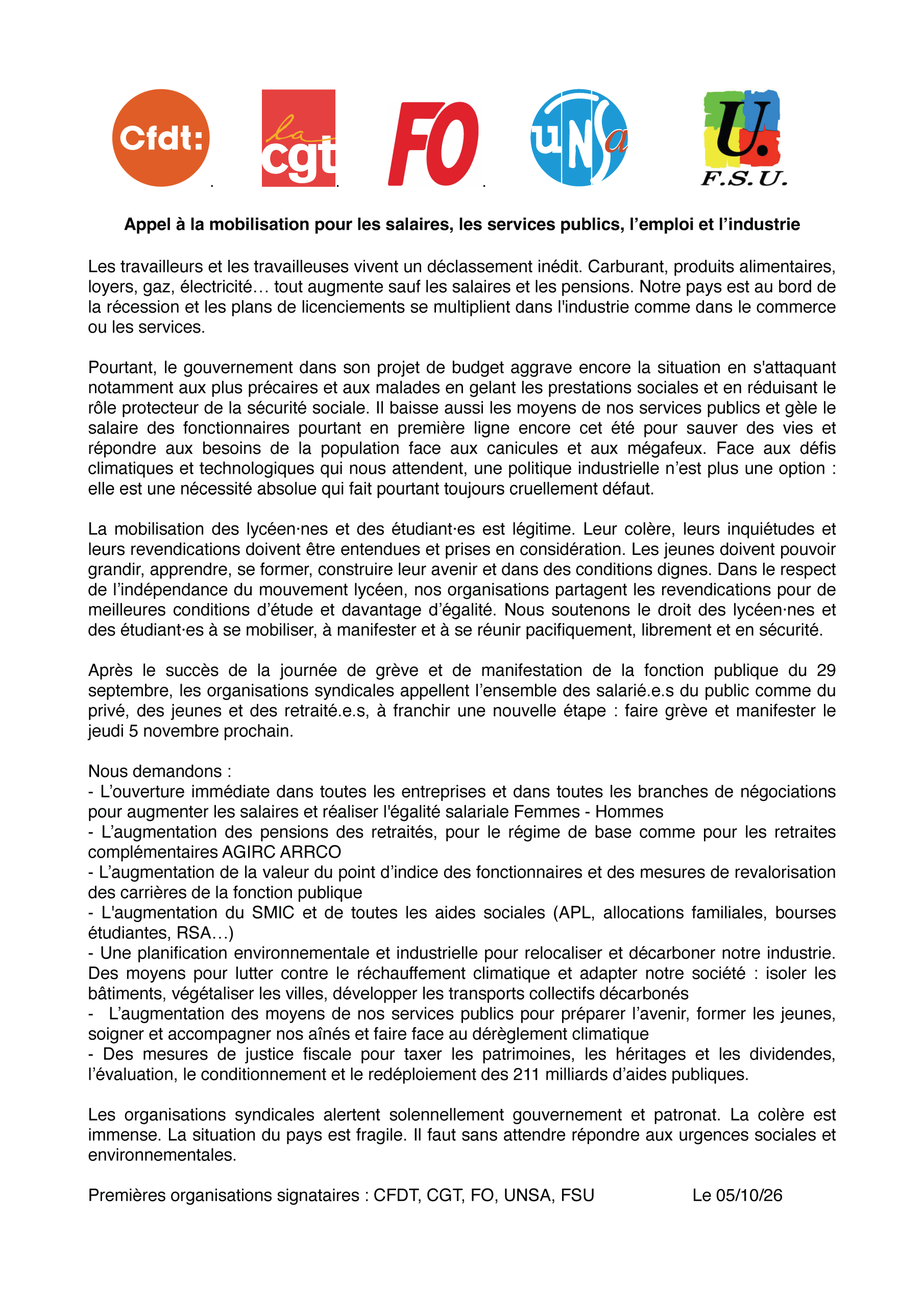 5 novembre en grève